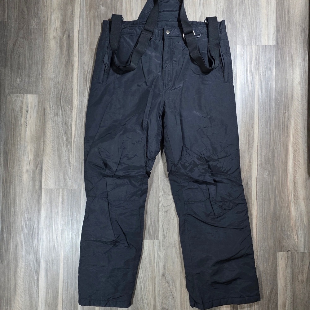 Sportina Mens Large Black Snow Pants Insulated Ski‎ Bibs Adjustable Suspenders
